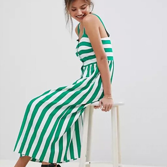 New ASOS DESIGN US 0 UK 4 Green White Linen Blend Button Through Maxi Dress - Picture 4 of 9